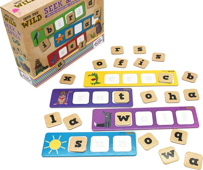 Shuffle Aprende a deletrear con Nuestros Animales Salvajes, Adecuado para Mayores de 4 años (Cartamundi Into The Wild Seek & Spell