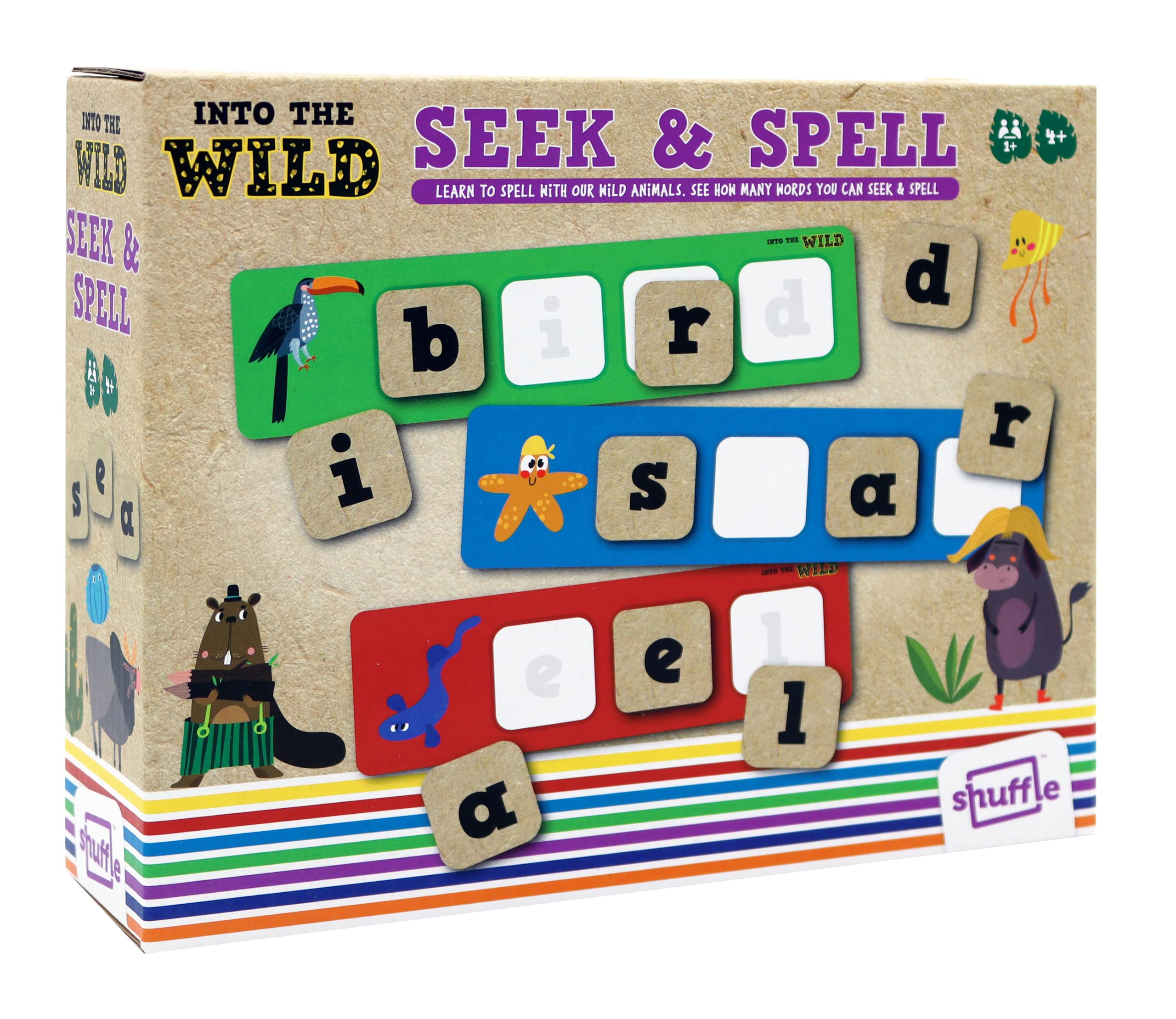 Shuffle Aprende a deletrear con Nuestros Animales Salvajes, Adecuado para Mayores de 4 años (Cartamundi Into The Wild Seek & Spell