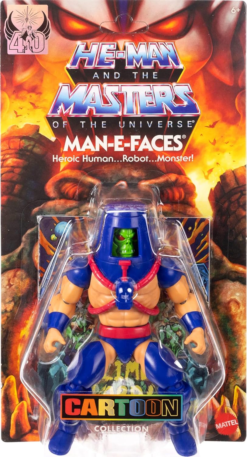 Masters of the Universe Origins Action Figure Cartoon Collection Man-E-Faces 5.5-inch 1980s TV Heroic Warrior, Changeable Face, Mini-Comic, JBM80