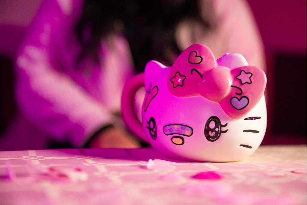 Konix Hello Kitty 3D Mug, Ceramic Mug, 500 ml, Kawaii Design, White and Pink