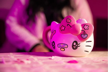 Konix Hello Kitty 3D Mug, Ceramic Mug, 500 ml, Kawaii Design, White and Pink