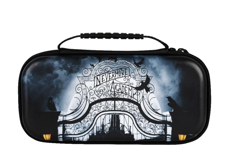 Konix Wednesday Schutz- und Transporthülle für Nintendo Switch, Switch Lite und Switch OLED - 8 Spiele - Nevermore Academy-Motiv - Schwarz