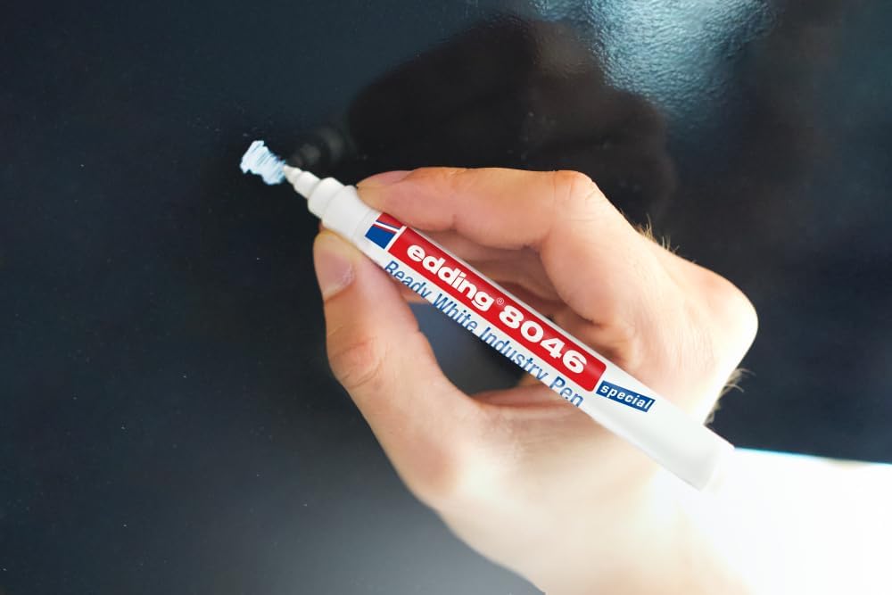 edding 8046 Ready white industry pen - white - 10 pens - round nib 1-3 mm - white permanent marker for marking and labelling metal, glass, stone or plastic - permanent & Smudge-proof