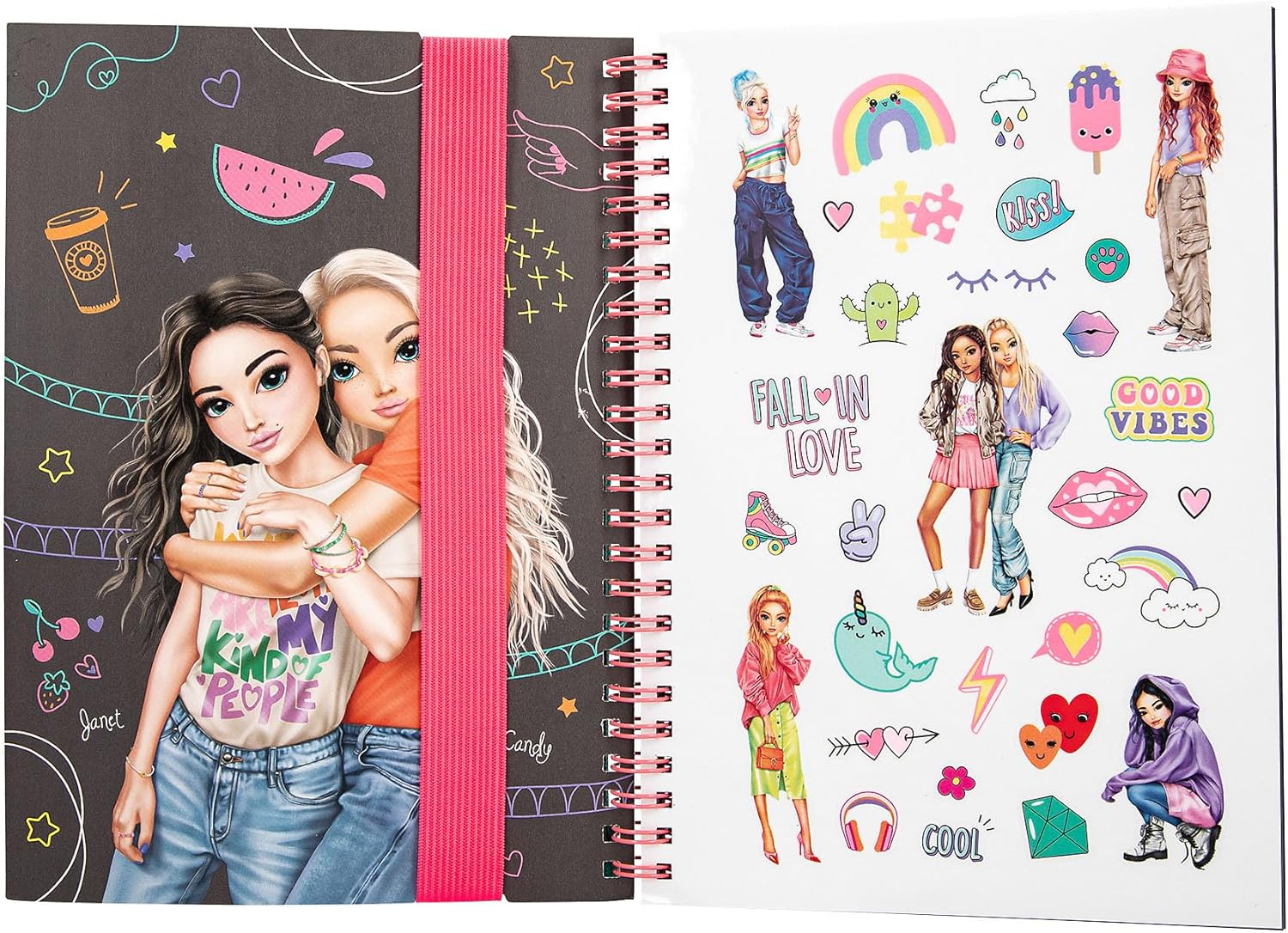 Depesche 13217 TOPModel Neon Doodle - Kleurboekset met 70 pagina's in zwart-wit, incl. 5 neon gelpennen en stickers