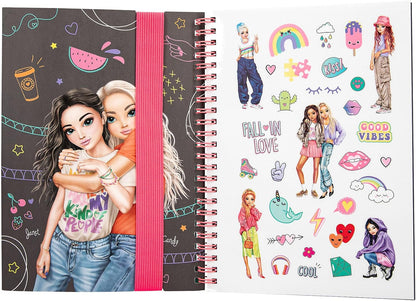 Depesche 13217 TOPModel Neon Doodle - Kleurboekset met 70 pagina's in zwart-wit, incl. 5 neon gelpennen en stickers