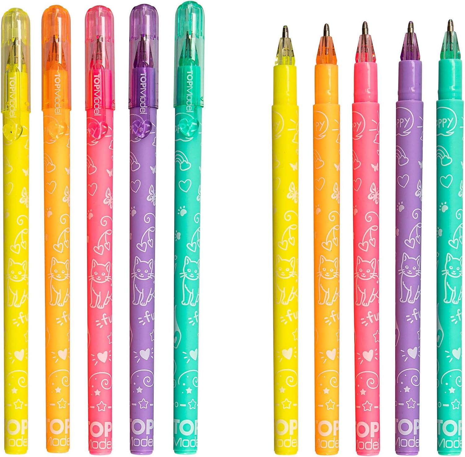Depesche 13217 TOPModel Neon Doodle - Kleurboekset met 70 pagina's in zwart-wit, incl. 5 neon gelpennen en stickers