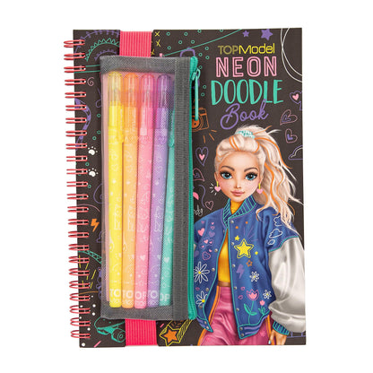 Depesche 13217 TOPModel Neon Doodle - Kleurboekset met 70 pagina's in zwart-wit, incl. 5 neon gelpennen en stickers