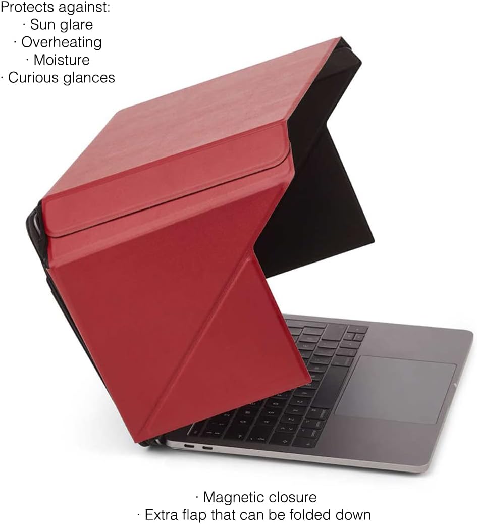 Philbert Design Zonnescherm en privacykap | Universeel voor laptops van 12"-13"-14" | Rood | Milieuvriendelijke materialen | Glansvermindering | Hittebestendig | Opvouwbaar/draagbaar | Patent nr. D790551