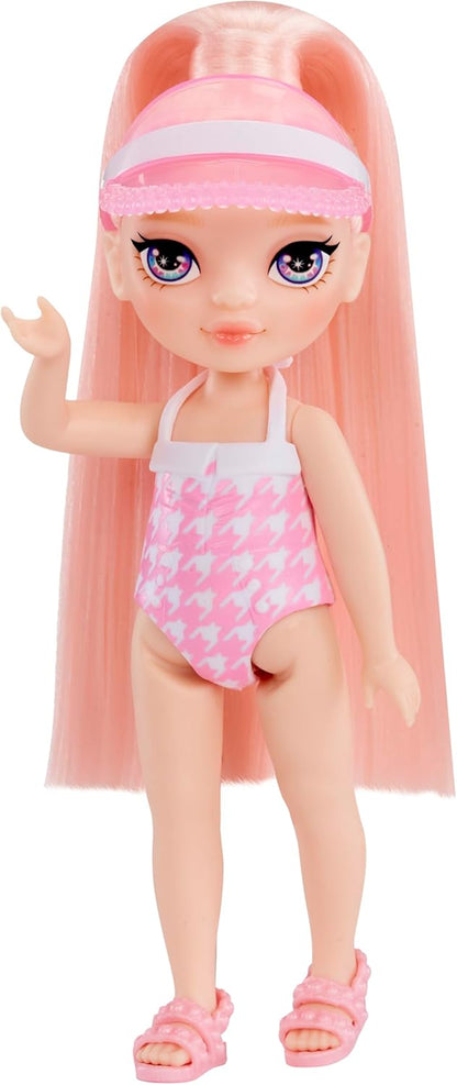 RAINBOW HIGH Littles Pool Day with Blush Playset - Incluye una Pequeña Muñeca Rosa de 14 cm, Piscina con Tobogán Arco Iris, Accesorios, Soporte para Batidos, para Niños Mayores de 4 Años