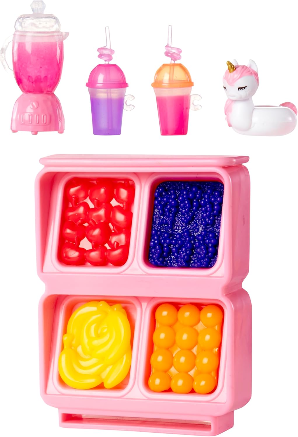 RAINBOW HIGH Littles Pool Day with Blush Playset - Incluye una Pequeña Muñeca Rosa de 14 cm, Piscina con Tobogán Arco Iris, Accesorios, Soporte para Batidos, para Niños Mayores de 4 Años