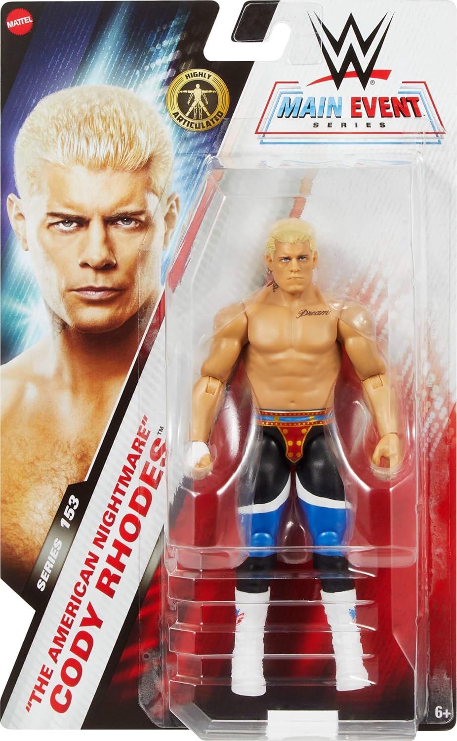 Mattel WWE Cody Rhodes “The American Nightmare” Action Figure, Main Event Series #153 6-inch Collectible with 10 Articulation Points & Life-Like Look, JCV37