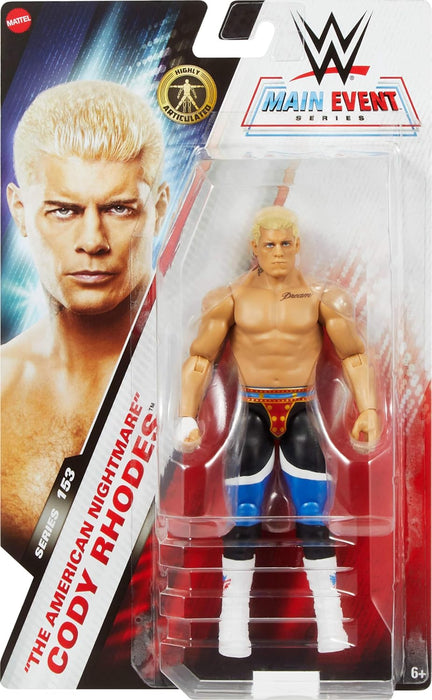 Mattel WWE Cody Rhodes “The American Nightmare” Action Figure, Main Event Series #153 6-inch Collectible with 10 Articulation Points & Life-Like Look, JCV37