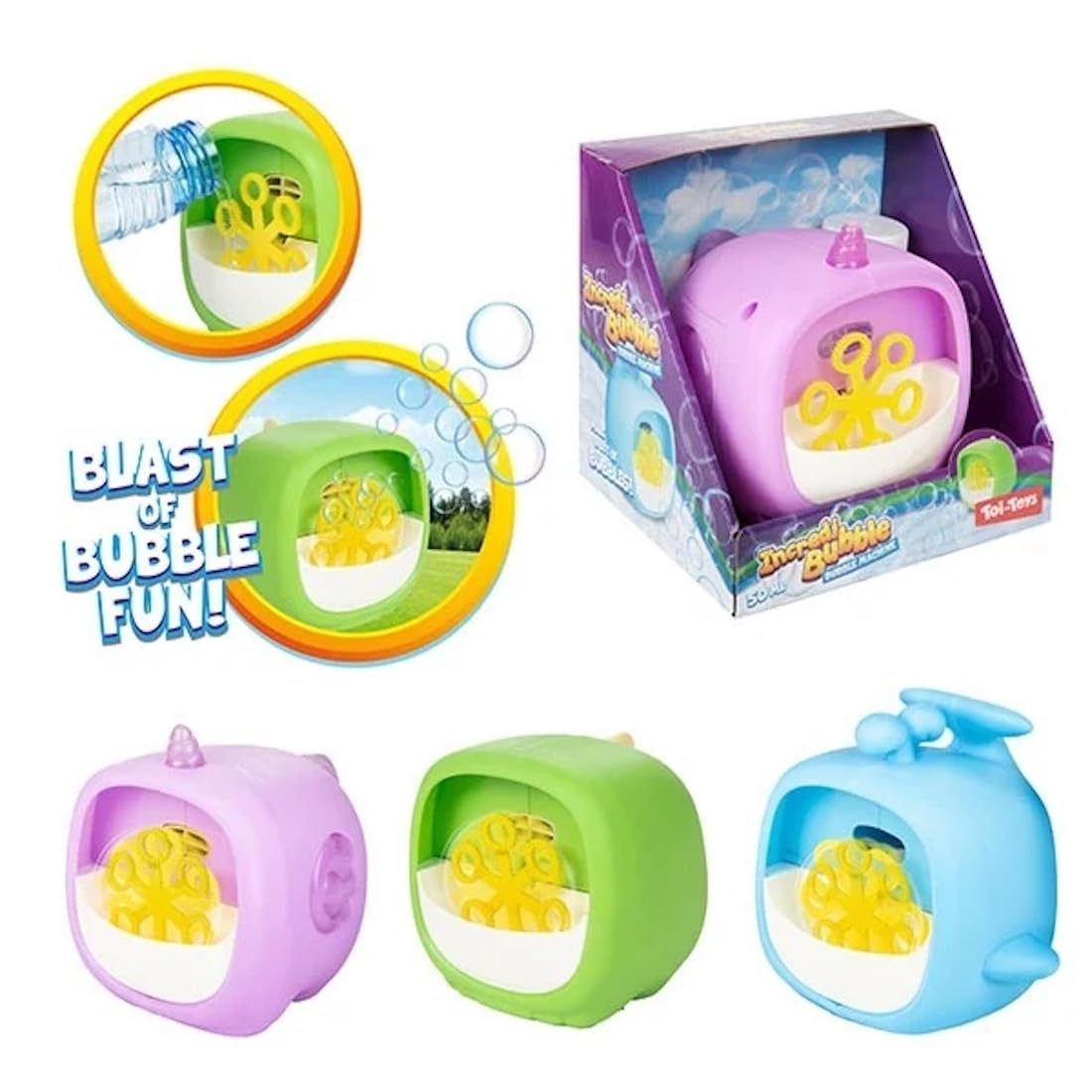 Toi-Toys Macchina per bolle di sapone Cube 3Var funzionamento a batteria