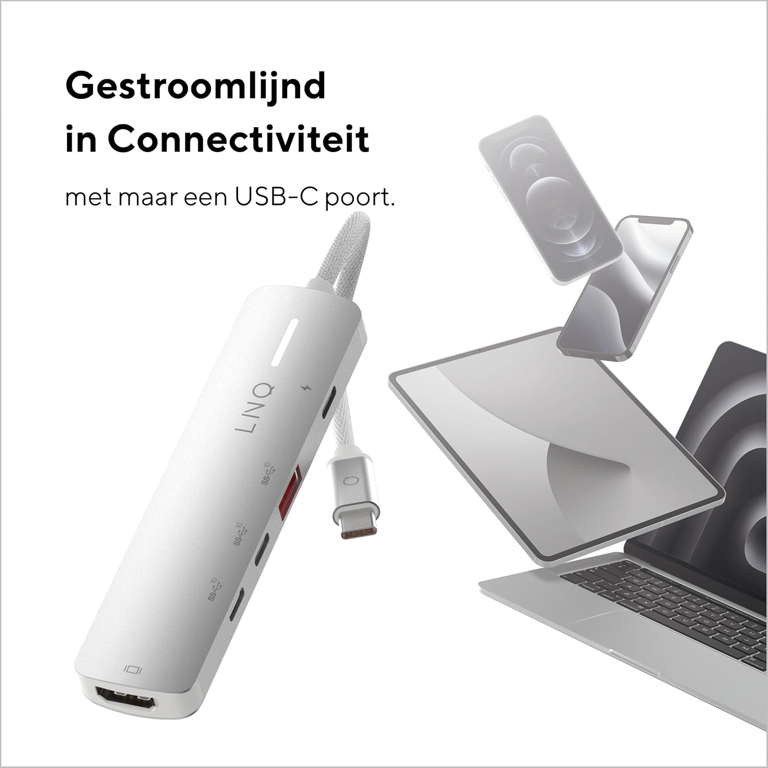 LINQ Connects Hub Multiport 5-en-1 Pro-C avec HDMI 4K - 10Gbps - Compatible avec Ordinateurs Portables et Tablettes