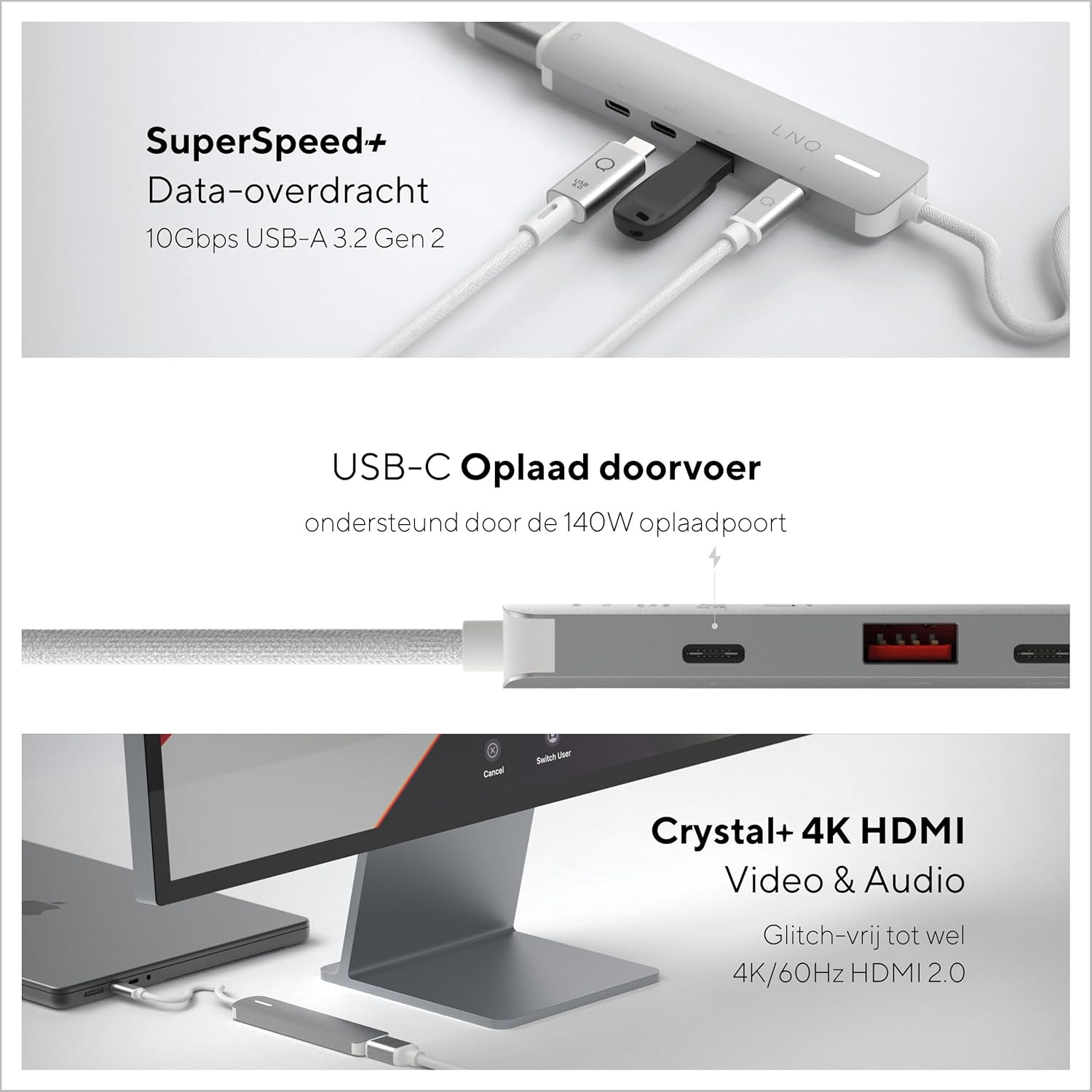 LINQ Connects Hub Multiport 5-en-1 Pro-C avec HDMI 4K - 10Gbps - Compatible avec Ordinateurs Portables et Tablettes