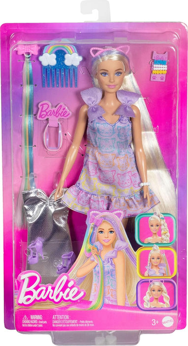 Barbie Fun & Fancy Doll & Accessories, Blonde Fashion Doll with Extra-Long Hair & 2 Looks, Including Silver Metallic Dress & Hair Extension, JCT72