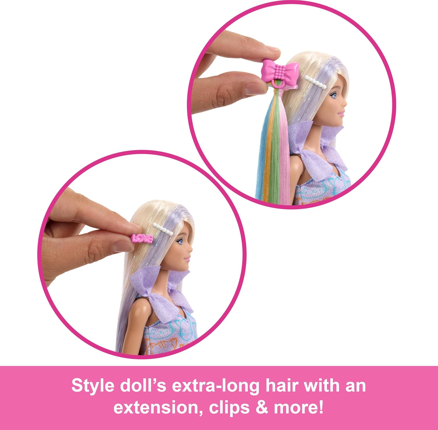 Barbie Fun & Fancy Doll & Accessories, Blonde Fashion Doll with Extra-Long Hair & 2 Looks, Including Silver Metallic Dress & Hair Extension, JCT72