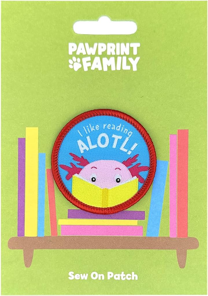 Pawprint Family | I Like Reading Alotl Sew on Patch | World Book Day Official Merchandise