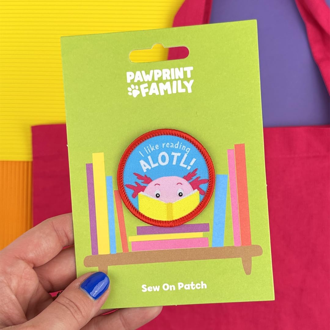 Pawprint Family | I Like Reading Alotl Sew on Patch | World Book Day Official Merchandise