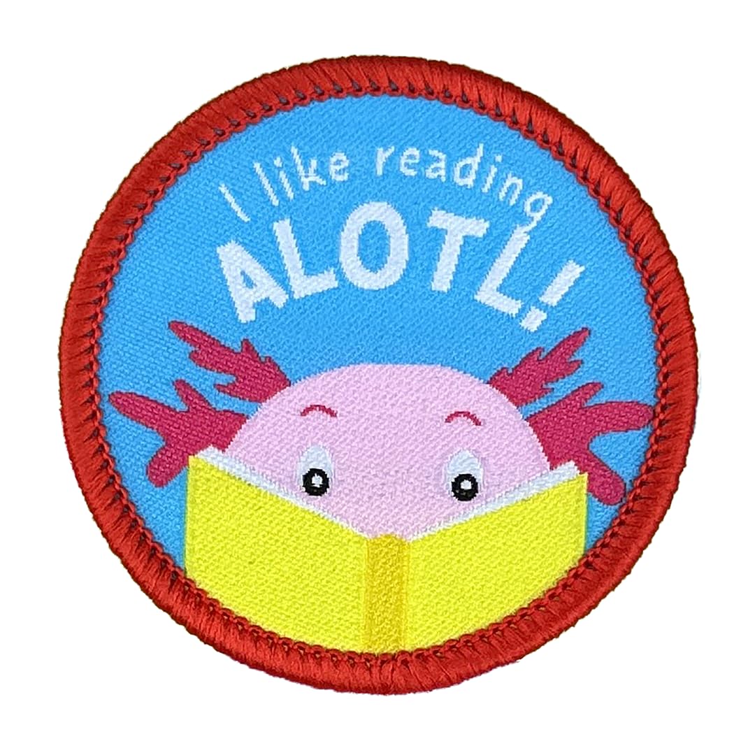 Pawprint Family | I Like Reading Alotl Sew on Patch | World Book Day Official Merchandise