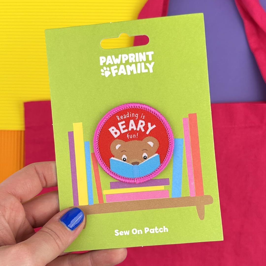 Pawprint Family | Reading is Beary Fun Sew on Patch | World Book Day Official Merchandise