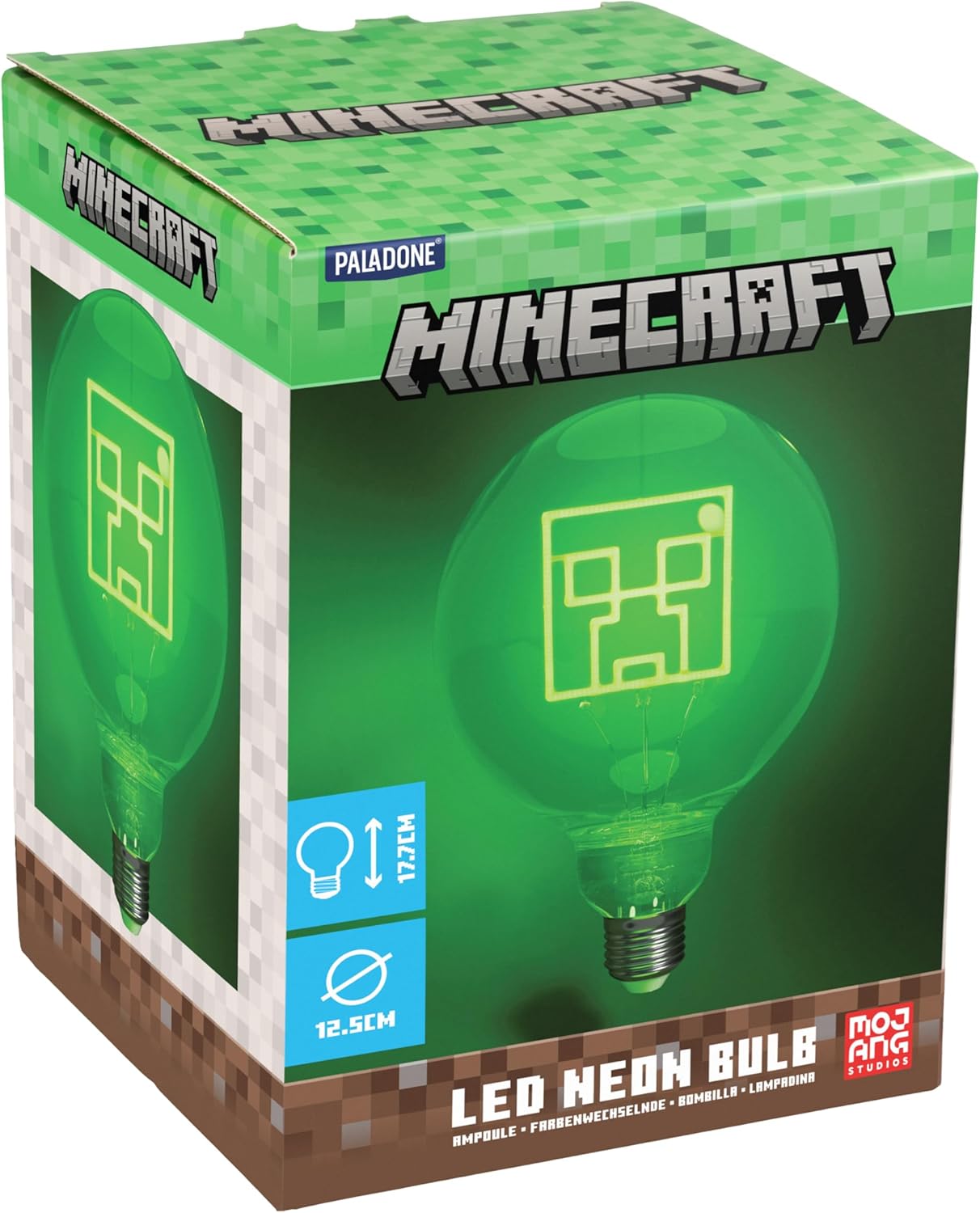 Paladone Minecraft Decorative LED Neon E27 Screw Bulb - Add to Any Edison Compatible Lamp, Officially Licensed Gaming Collectible Gift, for Bedrooms & Homes, Green