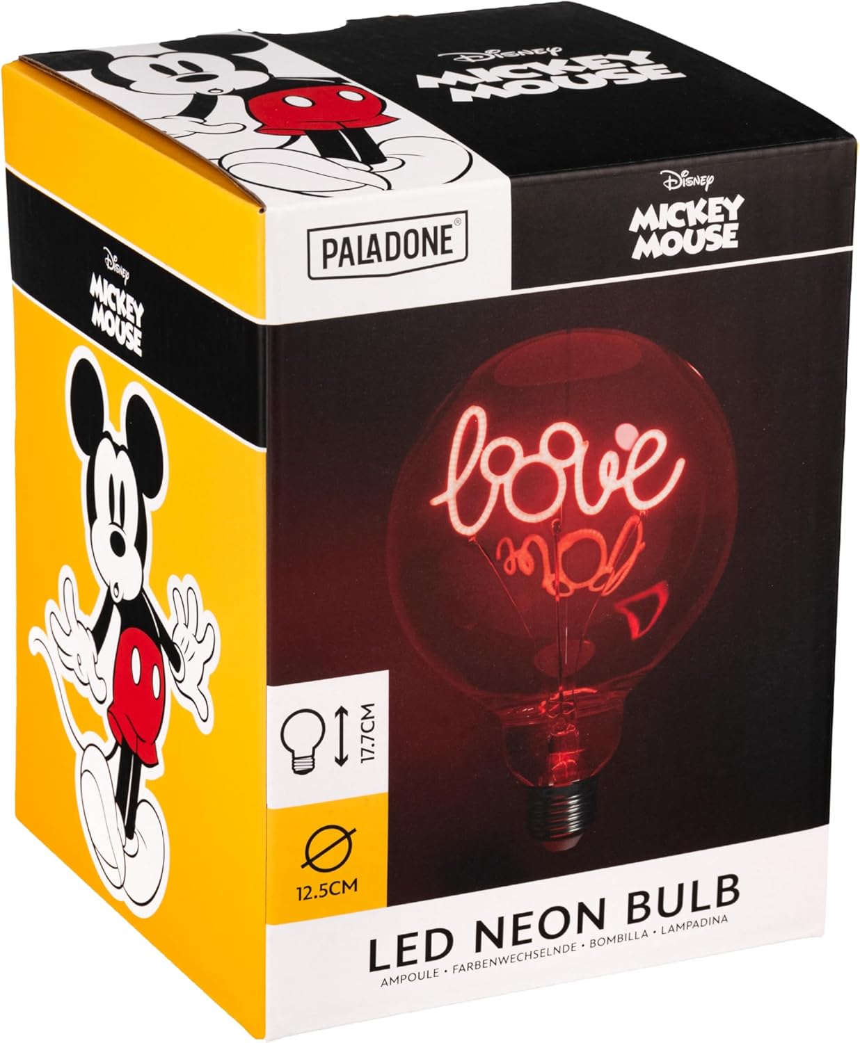 Paladone Mickey Mouse Love Decorative LED Neon E27 Screw Bulb - Add to Any Edison Compatible Lamp, Officially Licensed Disney Collectible Gift, for Bedrooms & Homes, Red