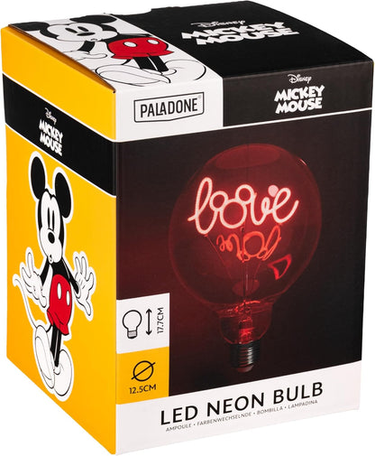Paladone Mickey Mouse Love Decorative LED Neon E27 Screw Bulb - Add to Any Edison Compatible Lamp, Officially Licensed Disney Collectible Gift, for Bedrooms & Homes, Red