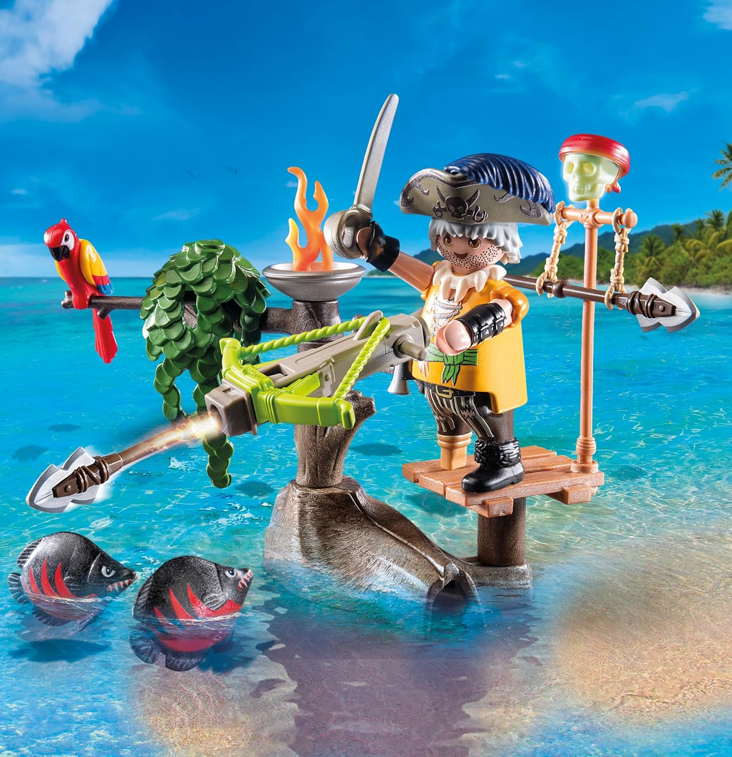 Playmobil 71795 Pirate with Ballista – Pirate Figure with Working Launcher & Accessories, Action Role‑Play Toy for Kids Ages 4+