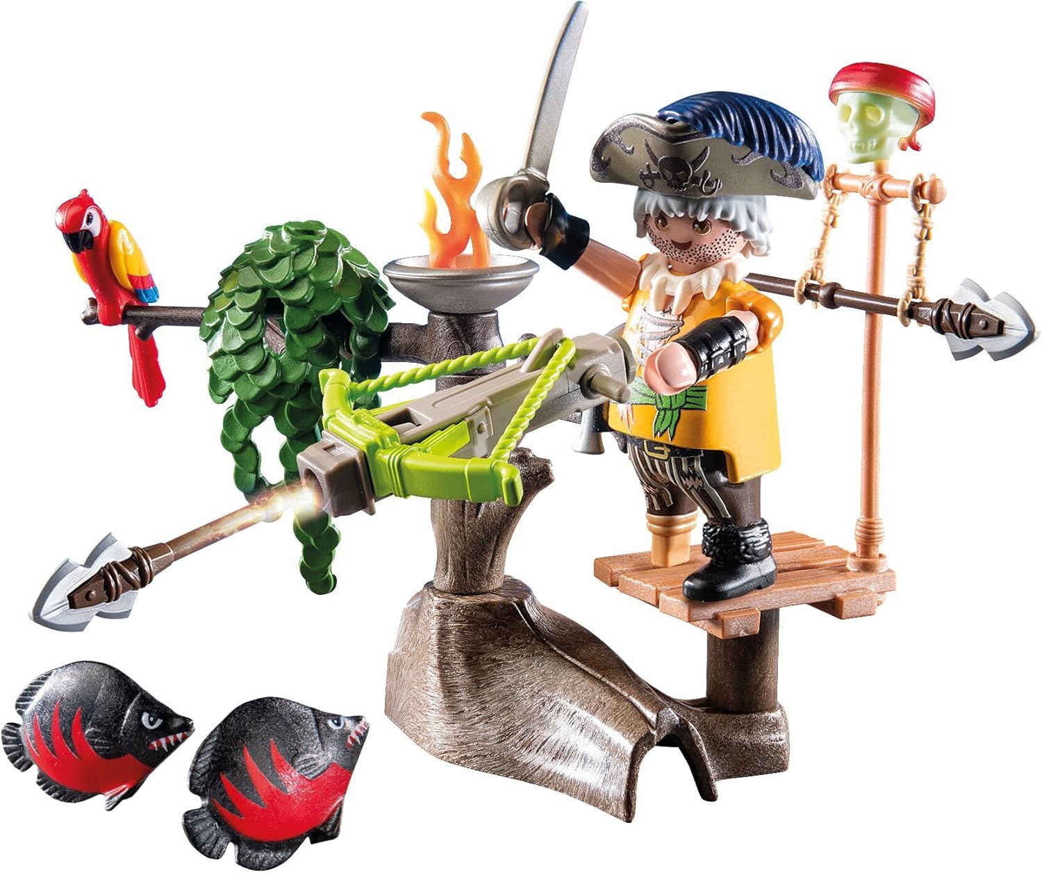 Playmobil 71795 Pirate with Ballista – Pirate Figure with Working Launcher & Accessories, Action Role‑Play Toy for Kids Ages 4+