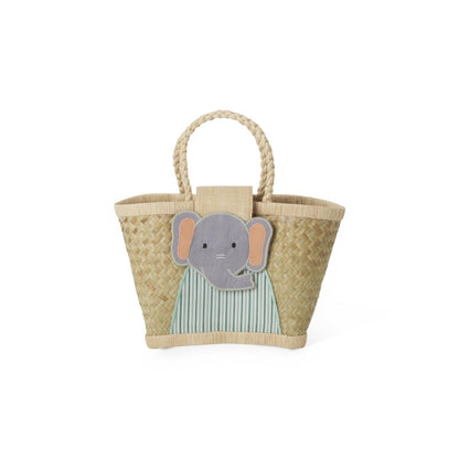 Rice Raffia Children's Bag with Cute Elephant Velcro Fastening, Handmade from 100% Sustainable Raffia in Madagascar, Perfect Size 20 x 12 x 18 cm, Lightweight and Unique, Unique