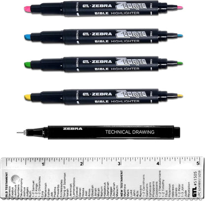 G.T. Luscombe Company, Inc. Zebrite Bible Marking Kit (Set of 5 + Ruler