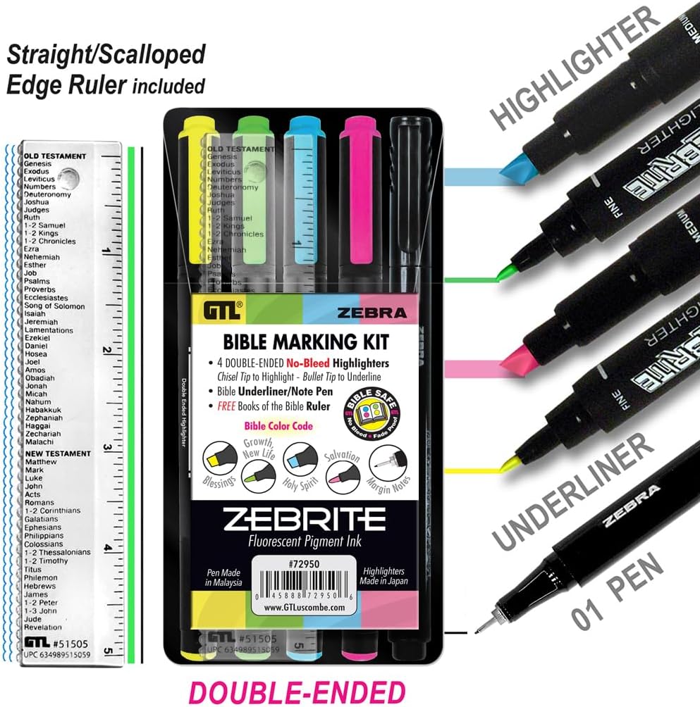 G.T. Luscombe Company, Inc. Zebrite Bible Marking Kit (Set of 5 + Ruler