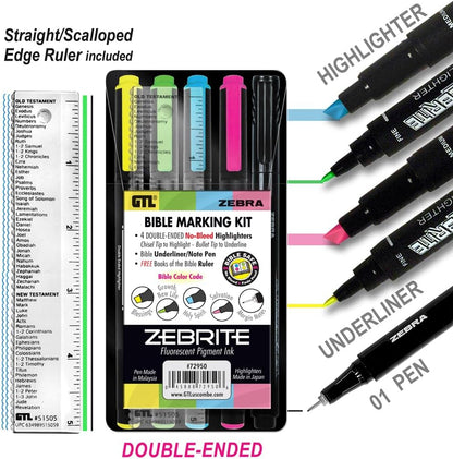 G.T. Luscombe Company, Inc. Zebrite Bible Marking Kit (Set of 5 + Ruler