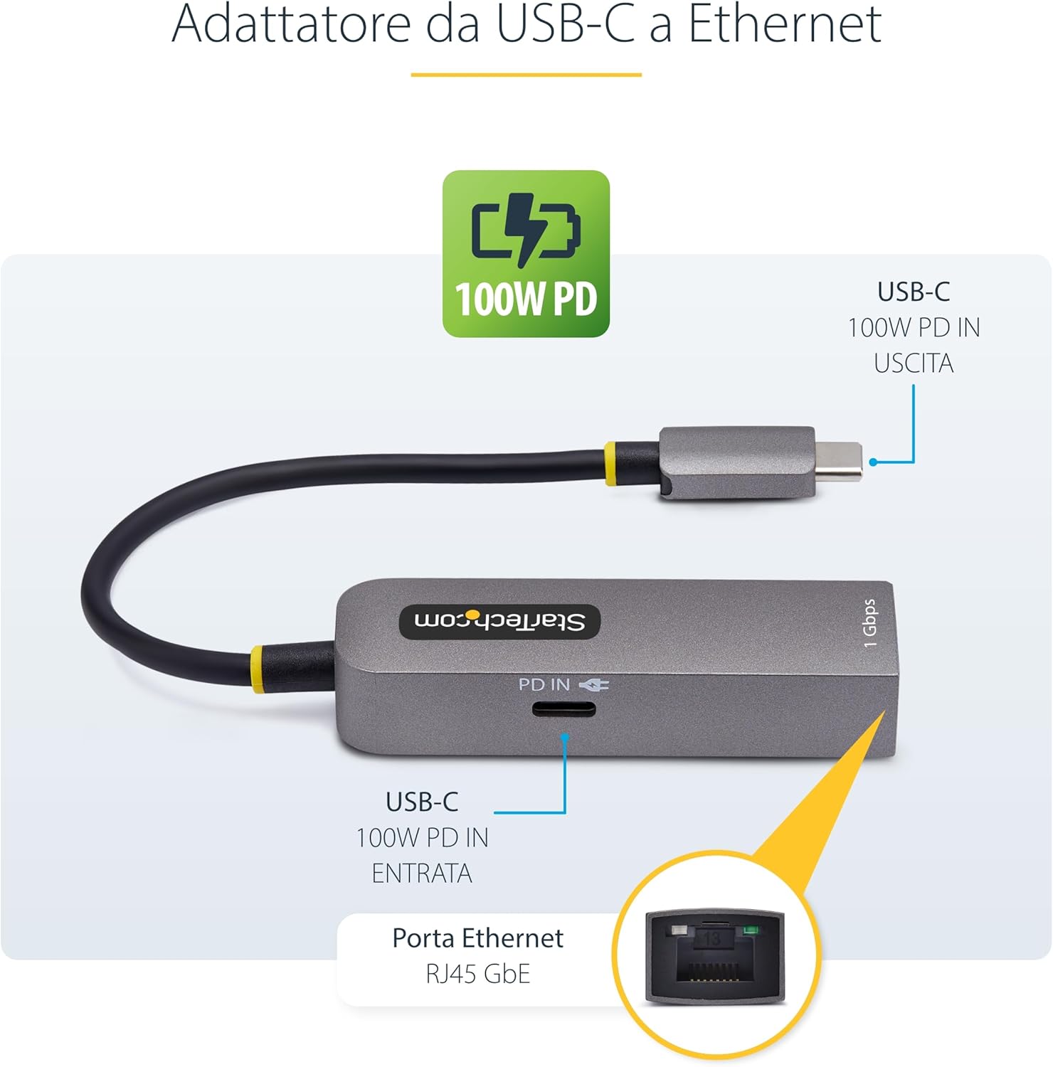 StarTech.com Adaptador de Red USB Tipo C a Ethernet - Adaptador de Red Externo USB-C a RJ45 1Gb - USB 3.1 - PD 100W - Win Mac