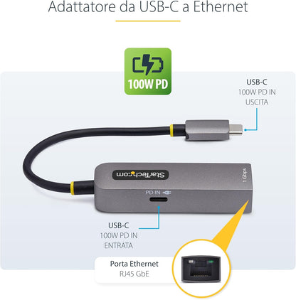 StarTech.com Adaptador de Red USB Tipo C a Ethernet - Adaptador de Red Externo USB-C a RJ45 1Gb - USB 3.1 - PD 100W - Win Mac