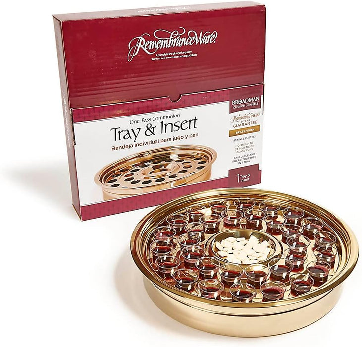 Broadman Church Supplies RemembranceWare Communion One Pass Tray & Disk, Brass