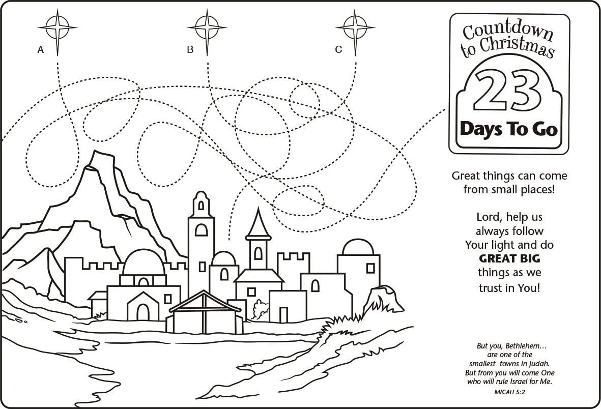 DaySpring - The Shepherd on The Search - Count Down to Christmas Coloring Placemats (Set of 25 Christmas Coloring Pages) (90953), Large, Blue