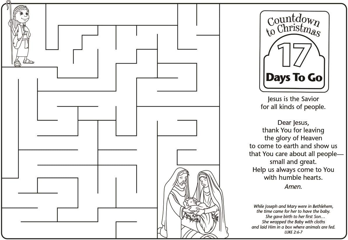 DaySpring - The Shepherd on The Search - Count Down to Christmas Coloring Placemats (Set of 25 Christmas Coloring Pages) (90953), Large, Blue