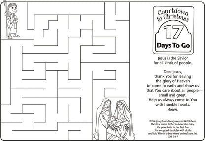 DaySpring - The Shepherd on The Search - Count Down to Christmas Coloring Placemats (Set of 25 Christmas Coloring Pages) (90953), Large, Blue