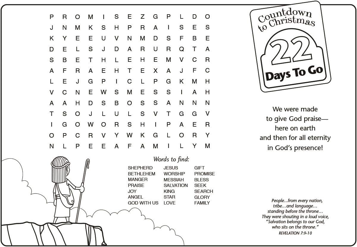 DaySpring - The Shepherd on The Search - Count Down to Christmas Coloring Placemats (Set of 25 Christmas Coloring Pages) (90953), Large, Blue