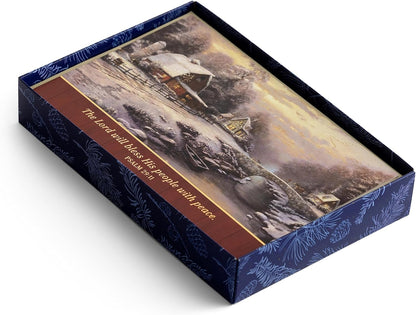 DaySpring - Thomas Kinkade - The Lord Will Bless His People - 18 Christmas Boxed Cards and Envelopes (J3159), Multi