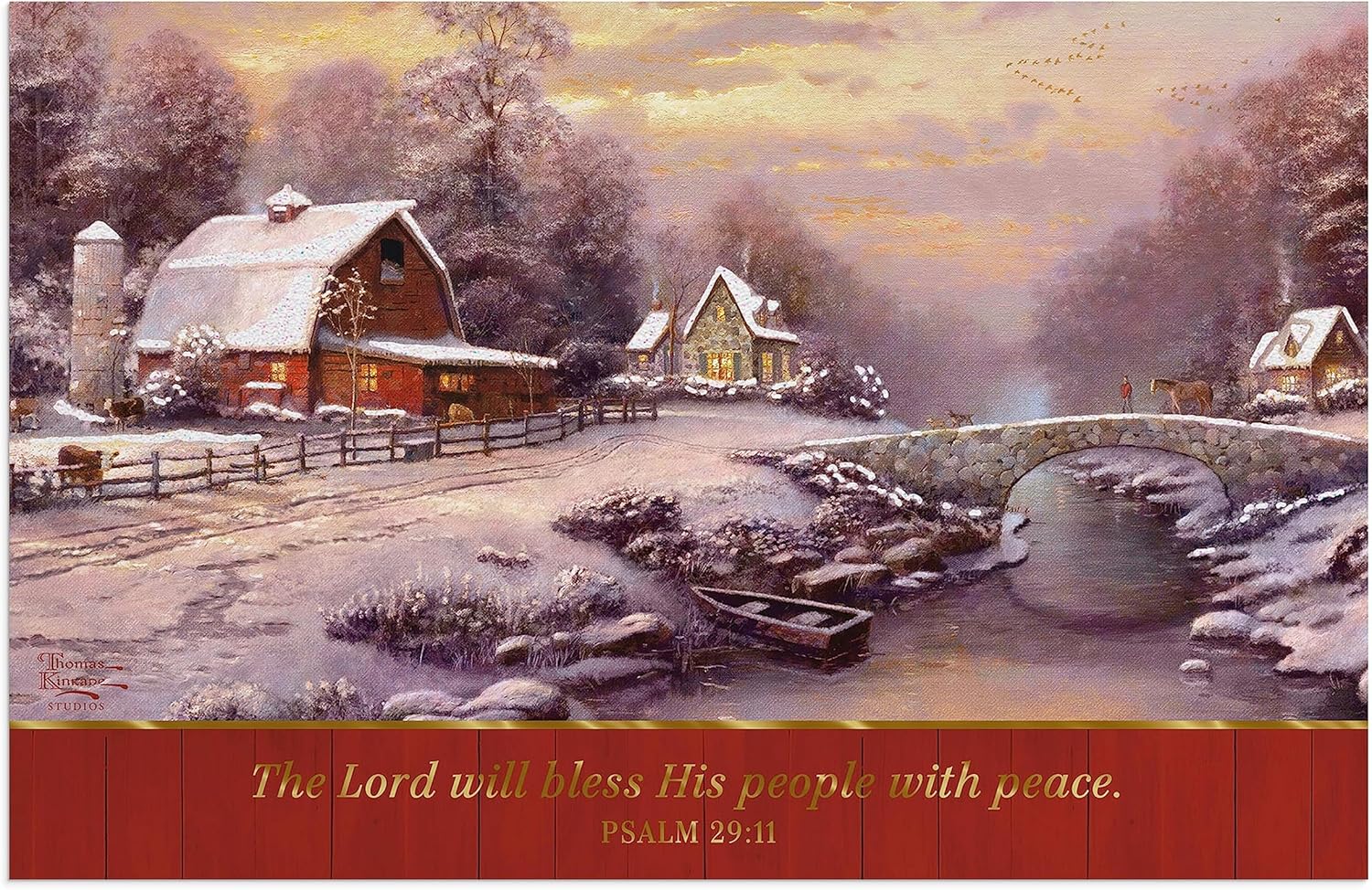 DaySpring - Thomas Kinkade - The Lord Will Bless His People - 18 Christmas Boxed Cards and Envelopes (J3159), Multi