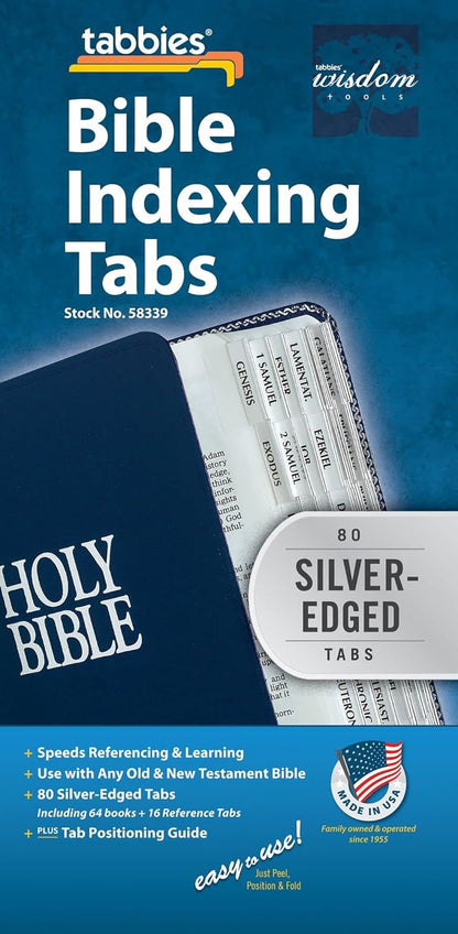 Tabbies Silver Edged Bible Indexing Tabs, Old & New Testament, 80 Tabs Including 64 Books & 16 Reference Tabs (58339), Silver Border (80 Tabs