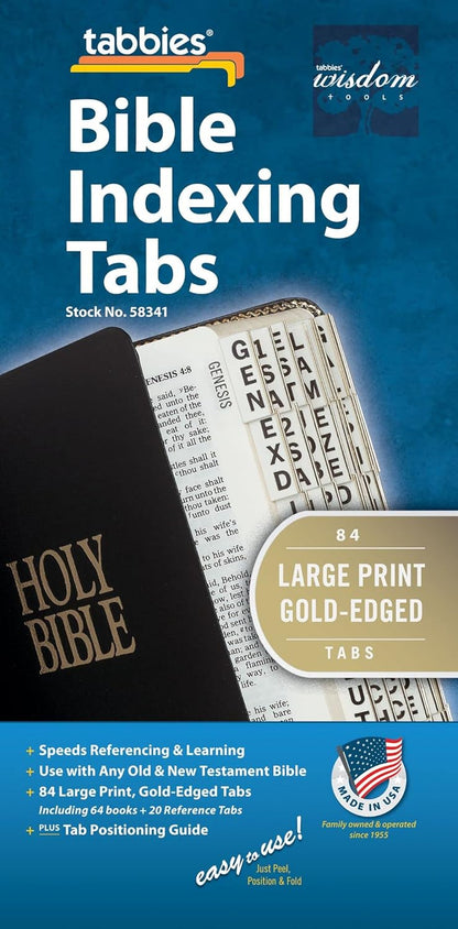 Tabbies Large Print Gold-Edged Bible Indexing Tabs, Old & New Testaments, 84 Tabs Including 64 Books & 20 Reference Tabs (58341