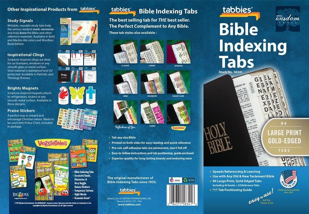 Tabbies Large Print Gold-Edged Bible Indexing Tabs, Old & New Testaments, 84 Tabs Including 64 Books & 20 Reference Tabs (58341