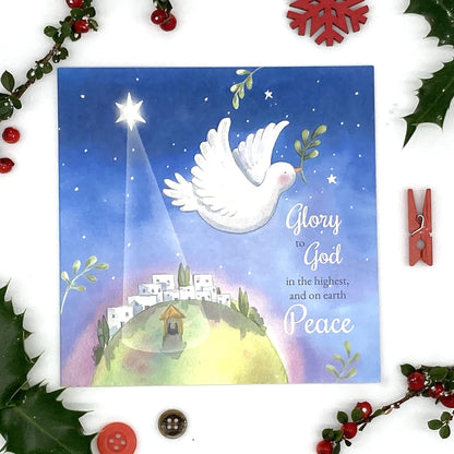 20 Christian Religious Christmas Bible Verse Cards of one design "Peace Dove" - 20 Christmas holiday cards with scripture - supporting missionary charity work