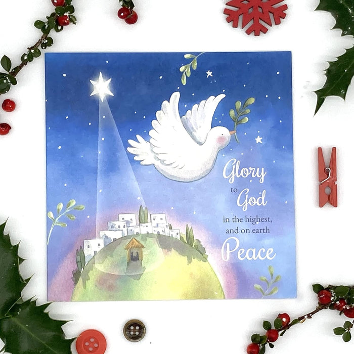 20 Christian Religious Christmas Bible Verse Cards of one design "Peace Dove" - 20 Christmas holiday cards with scripture - supporting missionary charity work