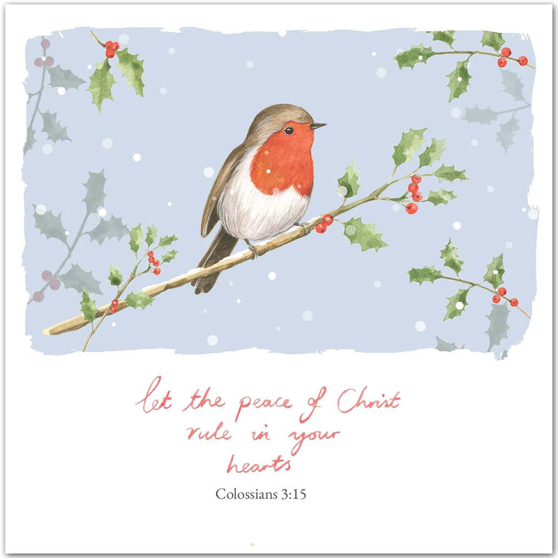 20 Christian Religious Christmas Bible Verse Cards of one design "Winter Robin" - 20 Christmas holiday cards with scripture - supporting missionary charity work