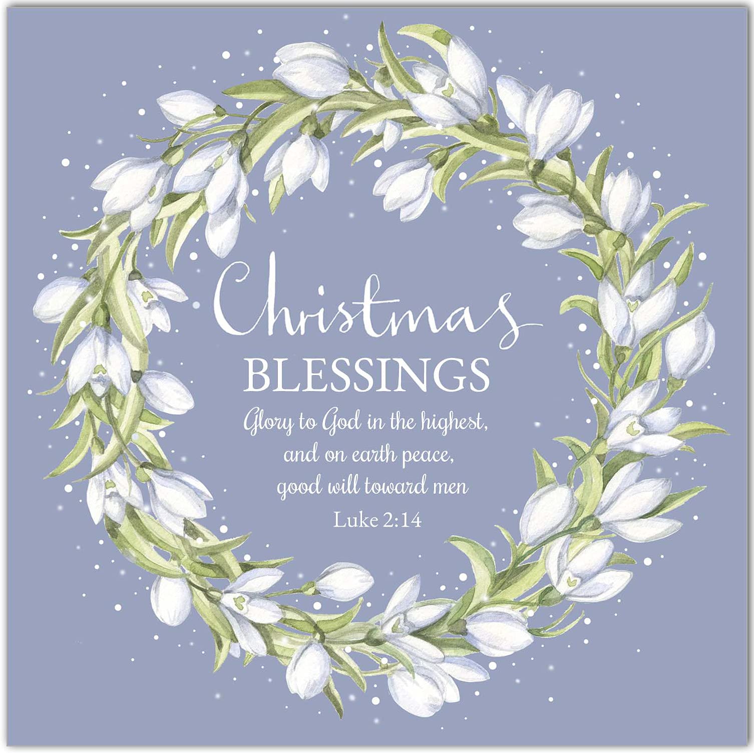 20 Christian Religious Christmas Bible Verse Cards of one design "Snowdrops Wreath" - 20 Christmas holiday cards with scripture - supporting missionary charity work